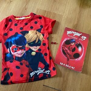 Miraculous Ladybug bundle ~ shirt, earrings, book